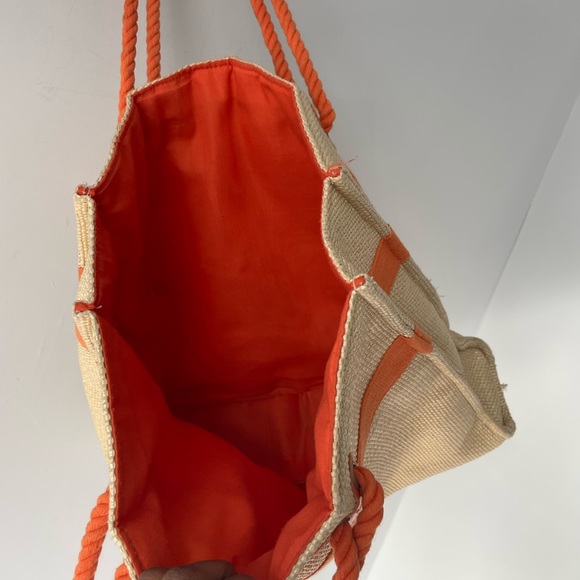 Escada Straw Woven Beige Orange Rope Strap Beach Large Tote Bag Purse - Picture 5 of 5